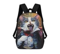 sinyumoney Sac À Dos 17 Pouces Dracula Cat with Wine Glass, Cartable Imprimé En 3D, Sac À Goûter, Sac À Dos De Voyage, Sac À Dos Pour Amis (filles Et Garçons)
