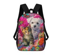 sinyumoney Sac À Dos 17 Pouces Floral Fantasy with Pets, Cartable Imprimé En 3D, Sac À Goûter, Sac À Dos De Voyage, Sac À Dos Pour Amis (filles Et Garçons)