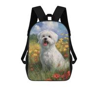 sinyumoney Sac À Dos 17 Pouces Floral Field with White Dog, Cartable Imprimé En 3D, Sac À Goûter, Sac À Dos De Voyage, Sac À Dos Pour Amis (filles Et Garçons)