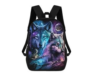 sinyumoney Sac À Dos 17 Pouces Galactic Wolf Duo, Cartable Imprimé En 3D, Sac À Goûter, Sac À Dos De Voyage, Sac À Dos Pour Amis (filles Et Garçons)