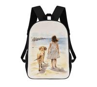 sinyumoney Sac À Dos 17 Pouces Girl And Lab on Beach, Cartable Imprimé En 3D, Sac À Goûter, Sac À Dos De Voyage, Sac À Dos Pour Amis (filles Et Garçons)