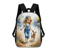 sinyumoney Sac À Dos 17 Pouces Girl Walking with Dog in Field, Cartable Imprimé En 3D, Sac À Goûter, Sac À Dos De Voyage, Sac À Dos Pour Amis (filles Et Garçons)
