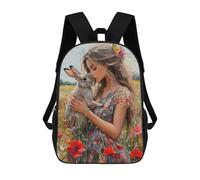 sinyumoney Sac À Dos 17 Pouces Girl with Rabbit in Flower Field, Cartable Imprimé En 3D, Sac À Goûter, Sac À Dos De Voyage, Sac À Dos Pour Amis (filles Et Garçons)
