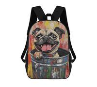 sinyumoney Sac À Dos 17 Pouces Happy Pug in Trash Can -1, Cartable Imprimé En 3D, Sac À Goûter, Sac À Dos De Voyage, Sac À Dos Pour Amis (filles Et Garçons)