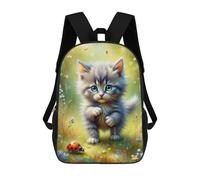 sinyumoney Sac À Dos 17 Pouces Kitten in Flower Field, Cartable Imprimé En 3D, Sac À Goûter, Sac À Dos De Voyage, Sac À Dos Pour Amis (filles Et Garçons)