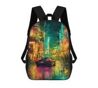 sinyumoney Sac À Dos 17 Pouces Neon Cityscape with Sports Car -1, Cartable Imprimé En 3D, Sac À Goûter, Sac À Dos De Voyage, Sac À Dos Pour Amis (filles Et Garçons)