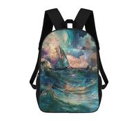 sinyumoney Sac À Dos 17 Pouces Ocean Waves Sailboat Painting, Cartable Imprimé En 3D, Sac À Goûter, Sac À Dos De Voyage, Sac À Dos Pour Amis (filles Et Garçons)