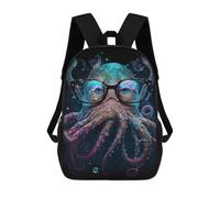 sinyumoney Sac À Dos 17 Pouces Octopus with Glasses Art Print, Cartable Imprimé En 3D, Sac À Goûter, Sac À Dos De Voyage, Sac À Dos Pour Amis (filles Et Garçons)