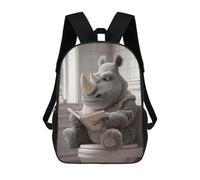 sinyumoney Sac À Dos 17 Pouces Rhino Reading on Toilet, Cartable Imprimé En 3D, Sac À Goûter, Sac À Dos De Voyage, Sac À Dos Pour Amis (filles Et Garçons)