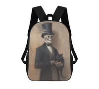 sinyumoney Sac À Dos 17 Pouces Skeleton in Top Hat Holding Black Cat, Cartable Imprimé En 3D, Sac À Goûter, Sac À Dos De Voyage, Sac À Dos Pour Amis (filles Et Garçons)
