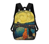 sinyumoney Sac À Dos 17 Pouces Starry Night Cats Romance, Cartable Imprimé En 3D, Sac À Goûter, Sac À Dos De Voyage, Sac À Dos Pour Amis (filles Et Garçons)