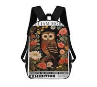 sinyumoney Sac À Dos 17 Pouces William Morris Owl Floral Exhibition, Cartable Imprimé En 3D, Sac À Goûter, Sac À Dos De Voyage, Sac À Dos Pour Amis (filles Et Garçons)