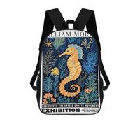 sinyumoney Sac À Dos 17 Pouces William Morris Seahorse Floral Exhibition, Cartable Imprimé En 3D, Sac À Goûter, Sac À Dos De Voyage, Sac À Dos Pour Amis (filles Et Garçons)