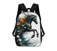 sinyumoney Sac À Dos 17inch Abstract Horse with Floral And Tree Elements Sac À Dos Scolaire Imprimé En 3D Pour Garçons Et Filles, Sac À Dos Pour Ordinateur Portable Pour Enfants/étudiants/adultes