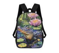 sinyumoney Sac À Dos 17inch Alligator in Lily Pond Sac À Dos Scolaire Imprimé En 3D Pour Garçons Et Filles, Sac À Dos Pour Ordinateur Portable Pour Enfants/étudiants/adultes