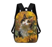 sinyumoney Sac À Dos 17inch Calico Cat with Sunflowers Sac À Dos Scolaire Imprimé En 3D Pour Garçons Et Filles, Sac À Dos Pour Ordinateur Portable Pour Enfants/étudiants/adultes