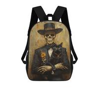 sinyumoney Sac À Dos 17inch Day of The Dead Skeleton with Cat Art Print -2 Sac À Dos Scolaire Imprimé En 3D Pour Garçons Et Filles, Sac À Dos Pour Ordinateur Portable Pour Enfants/étudiants/adultes