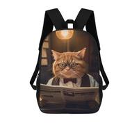 sinyumoney Sac À Dos 17inch Funny Cat Glasses Reading Sac À Dos Scolaire Imprimé En 3D Pour Garçons Et Filles, Sac À Dos Pour Ordinateur Portable Pour Enfants/étudiants/adultes