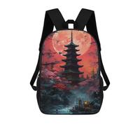 sinyumoney Sac À Dos 17inch Japanese Pagoda with Full Moon Sac À Dos Scolaire Imprimé En 3D Pour Garçons Et Filles, Sac À Dos Pour Ordinateur Portable Pour Enfants/étudiants/adultes