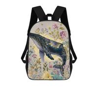 sinyumoney Sac À Dos 17inch Whale Flowers Nature Art Print Sac À Dos Scolaire Imprimé En 3D Pour Garçons Et Filles, Sac À Dos Pour Ordinateur Portable Pour Enfants/étudiants/adultes