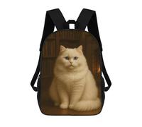 sinyumoney Sac À Dos 3D Amusant Et Cool Pour Adolescents (garçons Et Filles) Elegant White Cat by Fireplace Sac À Dos Imprimé 3D Pour Enfants, Sac D'école Primaire 17inch