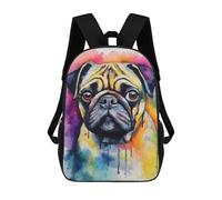 sinyumoney Sac À Dos 3D Amusant Et Cool Pour Adolescents (garçons Et Filles) Pug Dog Watercolor Sac À Dos Imprimé 3D Pour Enfants, Sac D'école Primaire 17inch