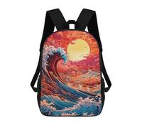 sinyumoney Sac À Dos 3D Amusant Et Cool Pour Adolescents (garçons Et Filles) The Great Wave Kanagawa Sac À Dos Imprimé 3D Pour Enfants, Sac D'école Primaire 17inch