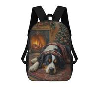 sinyumoney Sac À Dos 3D Pour Enfants Bernese Mountain Dog Sleeping by Christmas Fireplace Sacs Imprimés Sac D'école Sac À Dos Léger Sac À Dos Tendance Et Amusant Pour Enfants 17inch