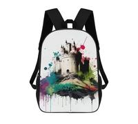 sinyumoney Sac À Dos 3D Pour Enfants Castle in Colorful Ink Sacs Imprimés Sac D'école Sac À Dos Léger Sac À Dos Tendance Et Amusant Pour Enfants 17inch