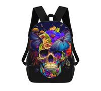 sinyumoney Sac À Dos 3D Pour Enfants Colorful Skull with Flowers And Butterflies Sacs Imprimés Sac D'école Sac À Dos Léger Sac À Dos Tendance Et Amusant Pour Enfants 17inch