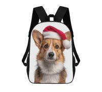 sinyumoney Sac À Dos 3D Pour Enfants Corgi Dog with Santa Hat Portrait Sacs Imprimés Sac D'école Sac À Dos Léger Sac À Dos Tendance Et Amusant Pour Enfants 17inch