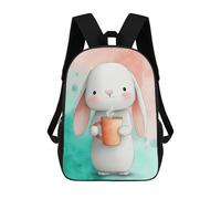 sinyumoney Sac À Dos 3D Pour Enfants Cute Bunny with Coffee Sacs Imprimés Sac D'école Sac À Dos Léger Sac À Dos Tendance Et Amusant Pour Enfants 17inch
