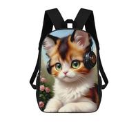 sinyumoney Sac À Dos 3D Pour Enfants Cute Cat with Headphones Sacs Imprimés Sac D'école Sac À Dos Léger Sac À Dos Tendance Et Amusant Pour Enfants 17inch