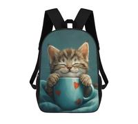 sinyumoney Sac À Dos 3D Pour Enfants Cute Grey Tabby Cat Coffee Sacs Imprimés Sac D'école Sac À Dos Léger Sac À Dos Tendance Et Amusant Pour Enfants 17inch