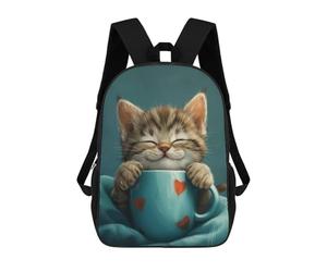 sinyumoney Sac À Dos 3D Pour Enfants Cute Grey Tabby Cat Coffee Sacs Imprimés Sac D'école Sac À Dos Léger Sac À Dos Tendance Et Amusant Pour Enfants 17inch