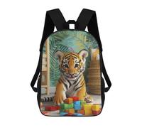 sinyumoney Sac À Dos 3D Pour Enfants Cute Tiger Cub with Blocks Sacs Imprimés Sac D'école Sac À Dos Léger Sac À Dos Tendance Et Amusant Pour Enfants 17inch