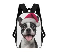 sinyumoney Sac À Dos 3D Pour Enfants Festive Boston Terrier with Santa Hat Sacs Imprimés Sac D'école Sac À Dos Léger Sac À Dos Tendance Et Amusant Pour Enfants 17inch