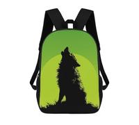 sinyumoney Sac À Dos 3D Pour Enfants Howling Wolf Silhouette - Wild Nature on Green Sacs Imprimés Sac D'école Sac À Dos Léger Sac À Dos Tendance Et Amusant Pour Enfants 17inch