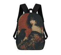 sinyumoney Sac À Dos 3D Pour Enfants Japanese Woman in Kimono with Crow Sacs Imprimés Sac D'école Sac À Dos Léger Sac À Dos Tendance Et Amusant Pour Enfants 17inch