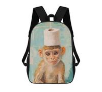 sinyumoney Sac À Dos 3D Pour Enfants Monkey with Toilet Paper Hat Sacs Imprimés Sac D'école Sac À Dos Léger Sac À Dos Tendance Et Amusant Pour Enfants 17inch