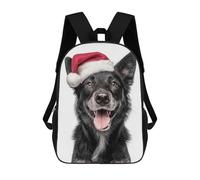 sinyumoney Sac À Dos 3D Pour Enfants Mudi Dog with Santa Hat Portrait Sacs Imprimés Sac D'école Sac À Dos Léger Sac À Dos Tendance Et Amusant Pour Enfants 17inch