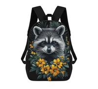 sinyumoney Sac À Dos 3D Pour Enfants Raccoon with Flowers Sacs Imprimés Sac D'école Sac À Dos Léger Sac À Dos Tendance Et Amusant Pour Enfants 17inch