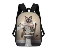 sinyumoney Sac À Dos 3D Pour Enfants Ragdoll Cat on The Toilet Sacs Imprimés Sac D'école Sac À Dos Léger Sac À Dos Tendance Et Amusant Pour Enfants 17inch