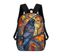 sinyumoney Sac À Dos 3D Pour Enfants Raven in Autumn Stained Glass Sacs Imprimés Sac D'école Sac À Dos Léger Sac À Dos Tendance Et Amusant Pour Enfants 17inch
