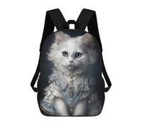 sinyumoney Sac À Dos 3D Pour Enfants Regal White Cat Portrait -3 Sacs Imprimés Sac D'école Sac À Dos Léger Sac À Dos Tendance Et Amusant Pour Enfants 17inch
