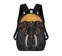 sinyumoney Sac À Dos 3D Pour Enfants Sacred Elephant Vector Portrait with Golden Moon Sacs Imprimés Sac D'école Sac À Dos Léger Sac À Dos Tendance Et Amusant Pour Enfants 17inch