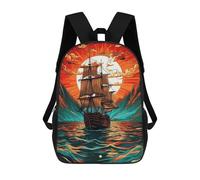 sinyumoney Sac À Dos 3D Pour Enfants Sailing Ship at Sunset Sacs Imprimés Sac D'école Sac À Dos Léger Sac À Dos Tendance Et Amusant Pour Enfants 17inch