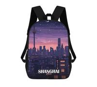 sinyumoney Sac À Dos 3D Pour Enfants Shanghai China Cityscape at Night Sacs Imprimés Sac D'école Sac À Dos Léger Sac À Dos Tendance Et Amusant Pour Enfants 17inch