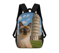 sinyumoney Sac À Dos 3D Pour Enfants Siamese Cat with Leaning Tower Sacs Imprimés Sac D'école Sac À Dos Léger Sac À Dos Tendance Et Amusant Pour Enfants 17inch