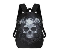 sinyumoney Sac À Dos 3D Pour Enfants Skull with Roses - Gothic Sacs Imprimés Sac D'école Sac À Dos Léger Sac À Dos Tendance Et Amusant Pour Enfants 17inch